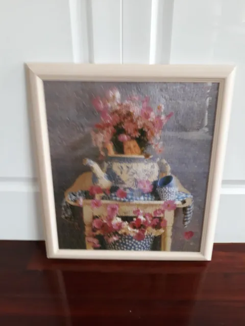 Professionally Framed Anne Geddes Teapot Jigsaw. Timber Cream  Frame with Glass 