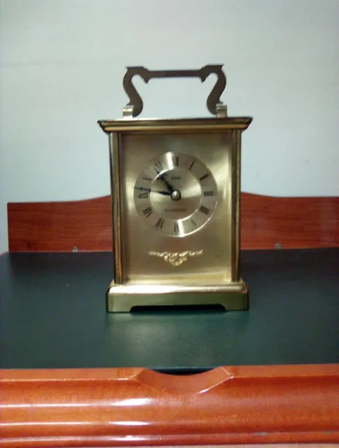 Acctim Brass Carriage Mantle Clock, German, Quartz Movement, Working