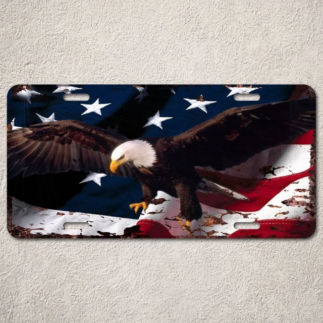 LP0040 Rust Vintage Auto License Plate American Flag Eagle Room Interior Decor