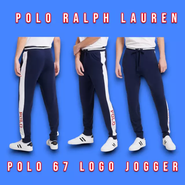 Polo Ralph Lauren POLO 67 Logo Fleece Jogger Pants Loungewear Navy Size Large