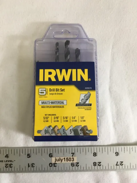 (1) NEW Irwin 5pc Drill Bit Set - 1/8, 5/32, 3/16, 1/4, 5/16 - 4935078 Made USA!