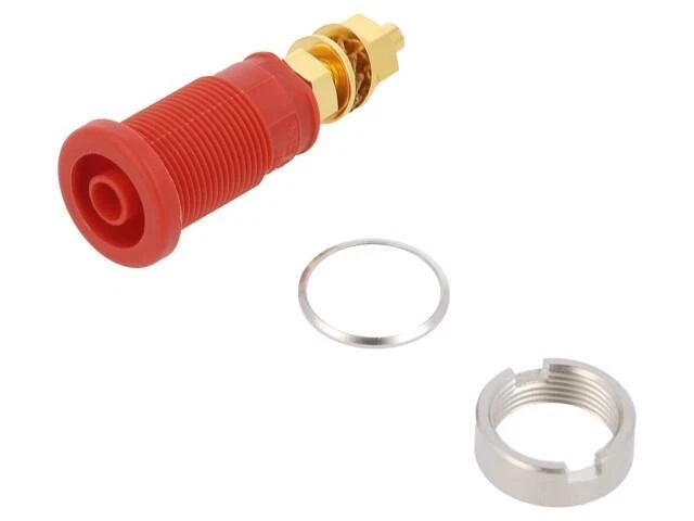 SEB 2600 G M4 RT Buchse 4mm Bananen 32A 1kVDC rot vergoldet schraubbar 39mm HIRS