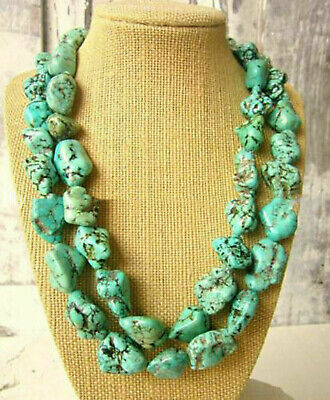 Chunky Natural Green Turquoise Gemstone Nugget Jewelry Beaded Long Necklace 35''