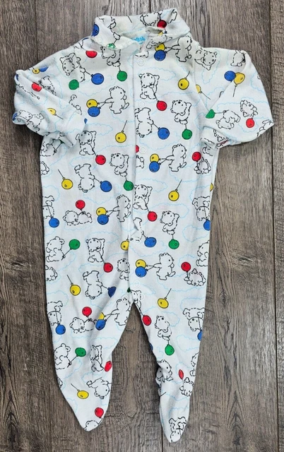Baby Girl Boy Clothes Vintage Carter's 0-3 Month Balloon Bear Footed Outfit
