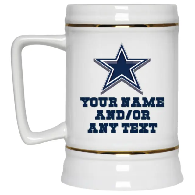 Custom Personalized Dallas Cowboys 3D Star White 22 oz Ceramic Beer Mug Stein