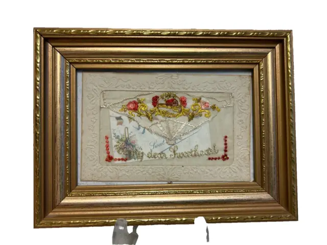 World War One Embroidered Silk Postcard Framed