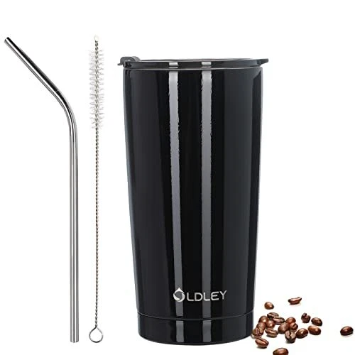 Insulated Travel Coffee Mug with Ceramic Lined Coating 20oz with Lid Straw Brush