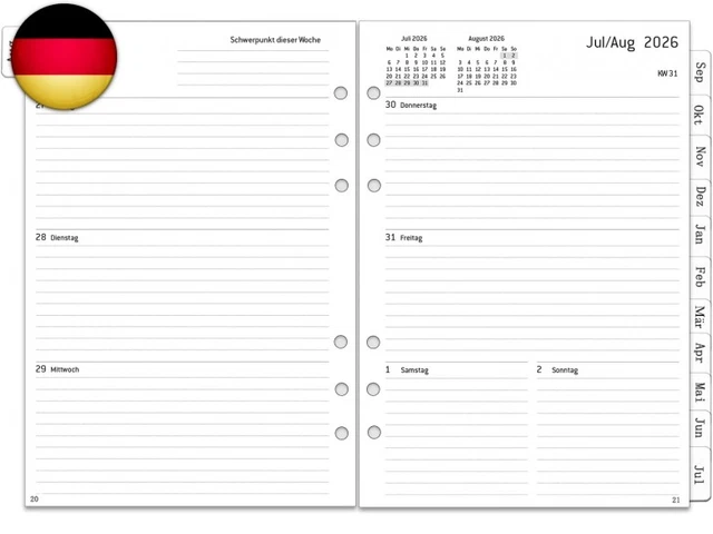 2026 2027 Wochenplaner Einlage Personal A6 6 Löcher, 1 Woche 2 Seiten mit Tabs, Notizen, Kontakt, August 2026-Juli 2027, 100 GSM, Kalender 2026/27 Planer Organizer Kalendereinlage, 95x171mm 2026 2027 Wochenplaner Einlage Personal A6 6 Löcher, 1 Woche 2 Seiten mit Tabs, Notizen, Kontakt, August 2026-Juli 2027, 100 GSM, Kalender 2026/27 Planer Organizer Kalendereinlage, 95x171mm