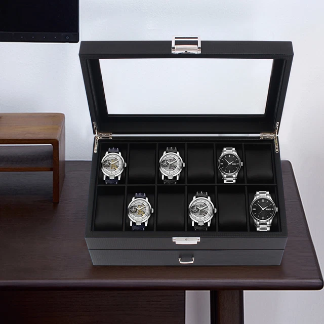 Boîte De Rangement Pour Montres - 6 Fentes Larges - Aluminium - 30.5x11.5x6.5 Cm - Neuf