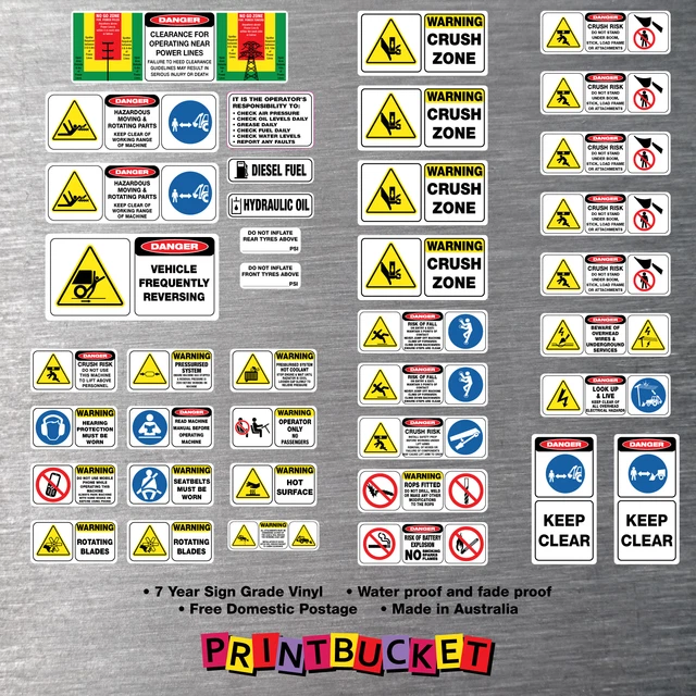 Backhoe Signage BACKHOE RISK ASSESSMENT safety stickers full kit 39 piece site approved ...