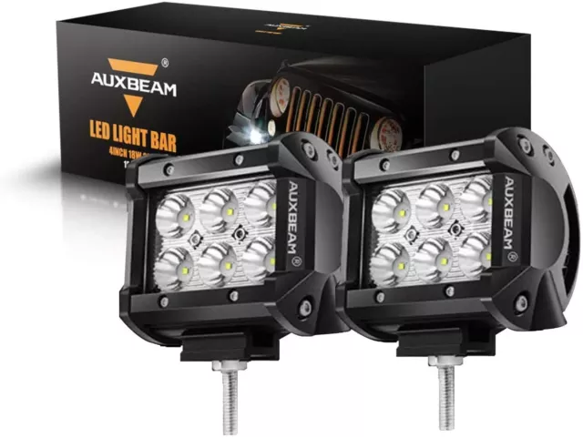 AUXBEAM 4" 18W Led Work Light Bar Pods SPOT Cube Fog Driving Offroad SUV ATV UTV