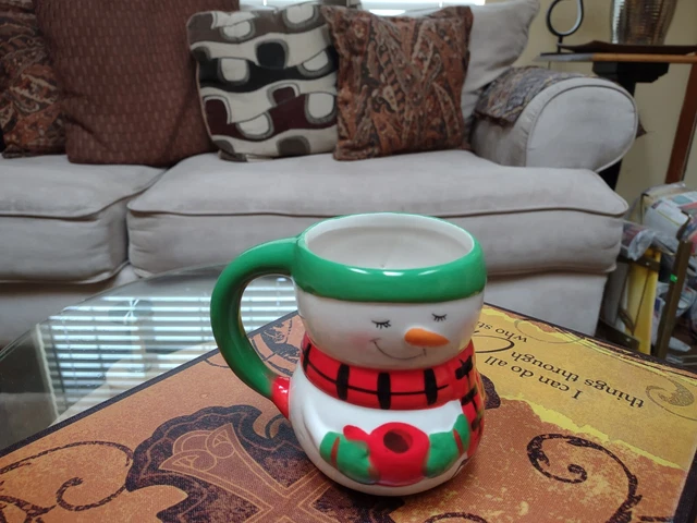 Large and Lovely Ceramic Christmas Embossed Santa 14 oz. Mug Cup  4.25" Tall