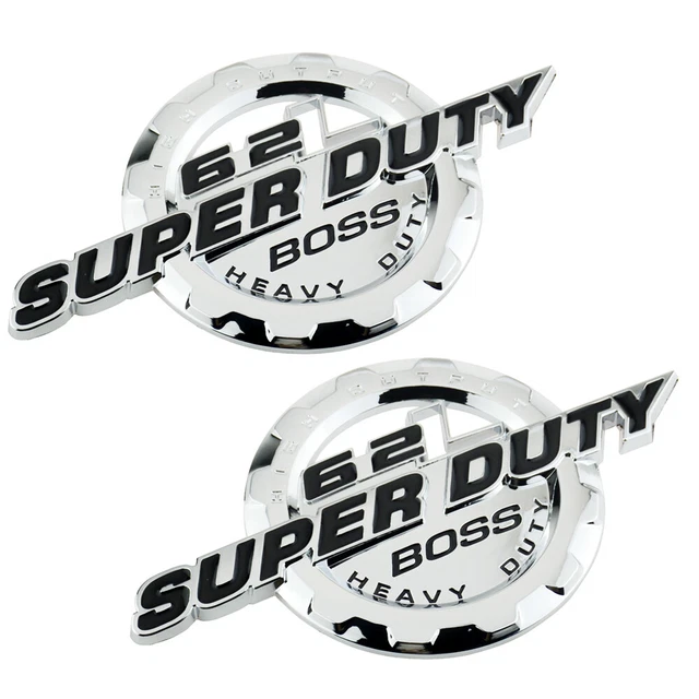 2Pc 6.2L Boss Super Duty Heavy Duty Emblem Door Badge (Black & Chrome)