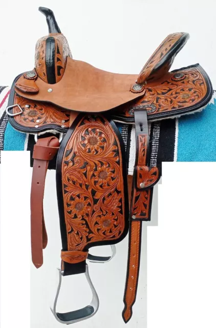 Western Horse Leather Saddle Horse Barrel Racing Saddle 10'' To 19'' in Seat