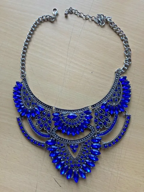 Antique Novelty Necklace Very Beautiful Blue And Metal, Drop Vintage Fashion