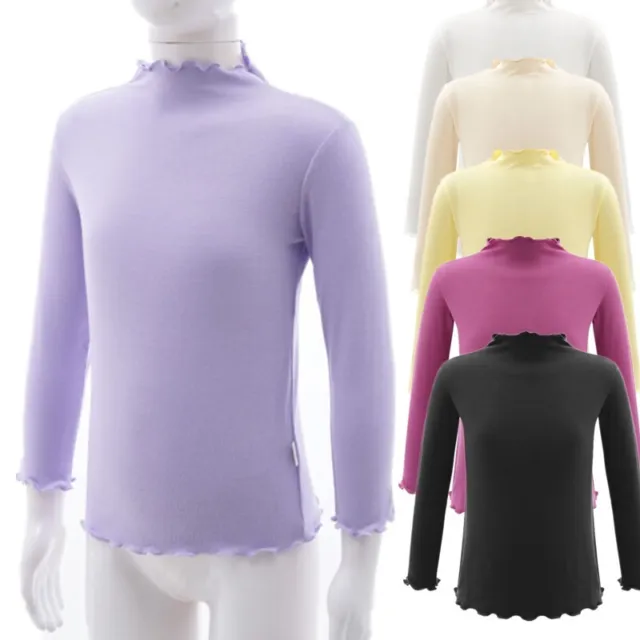 iEFiEL Girls Ruffle Neck Long Sleeve Shirt Basic Blouse Pullover Tops Undershirt