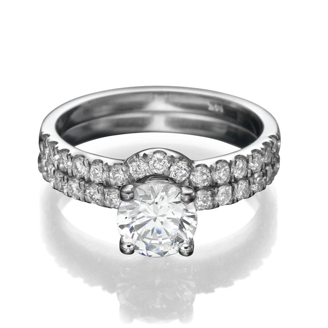 3 1/4 KT Rotondo Diamante Fidanzamento Anello Set F/VS2-SI1 14K Bianco Oro