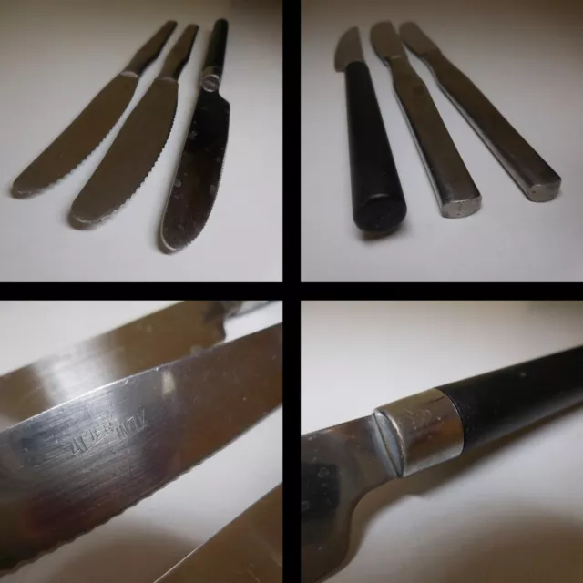 3 Vintage ABERT Stainless Steel Metal Knives Kitchen Table Art N8376