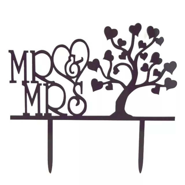 Black Acrylic Mr & Mrs Wedding Cake Topper Decoration Bride Groom Love Tree 3E