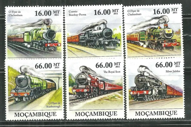 Mozambique 2477A-F Mnh Locomotives (2011)
