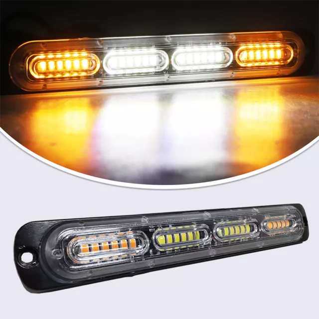 2pcs Warning Lamp Dash Strobe Light Bar Foglight Truck Hazard Beacon Amber&White