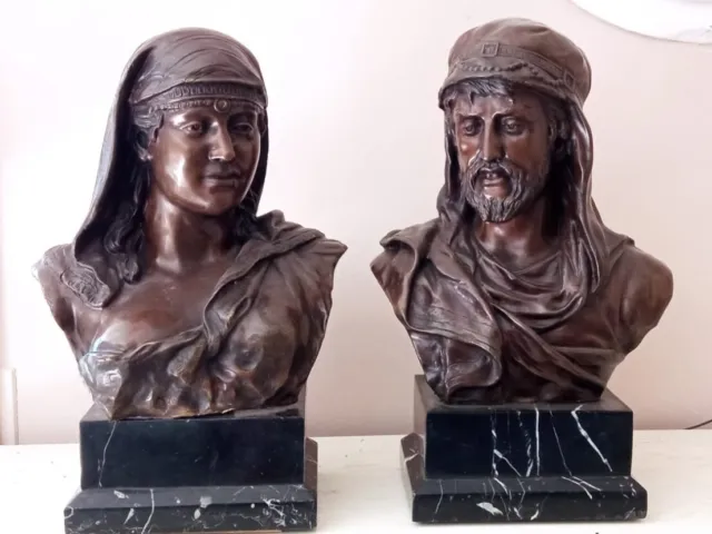 Paire des bustes en BRONZE  Les Mille et Une Nuits - Shahrayar et Shéhérazade