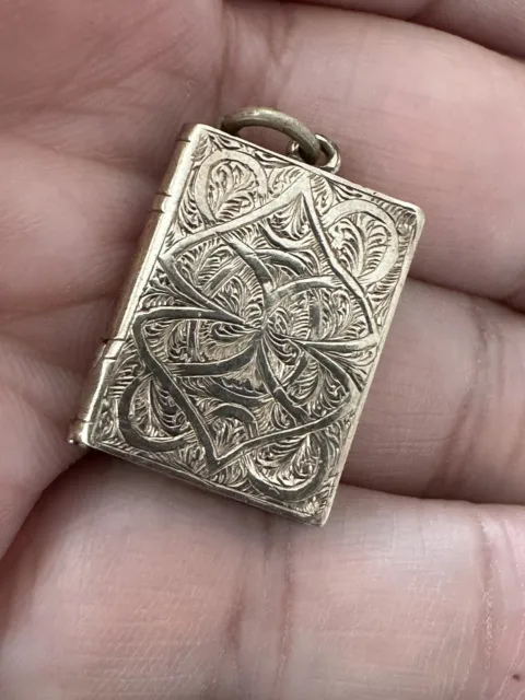 Early 20th Century Antique 9Ct Gold Back & Front Book Locket Pendant 3Cm, 4.95G