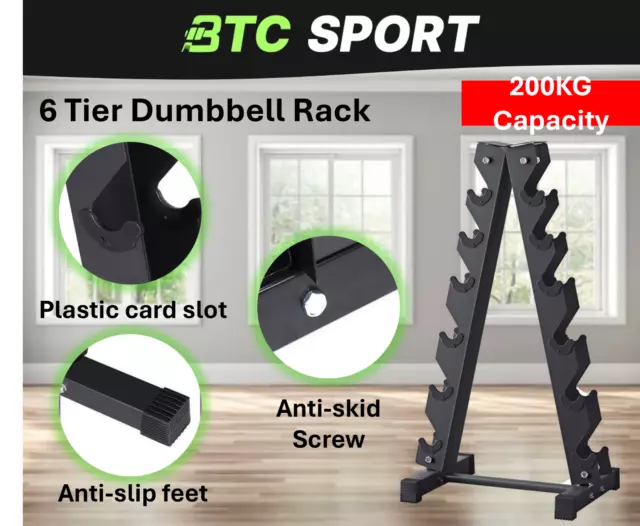 6 Tier A-Frame Dumbbell Rack Stand Weight Rack for Dumbbells Compact Home Gym