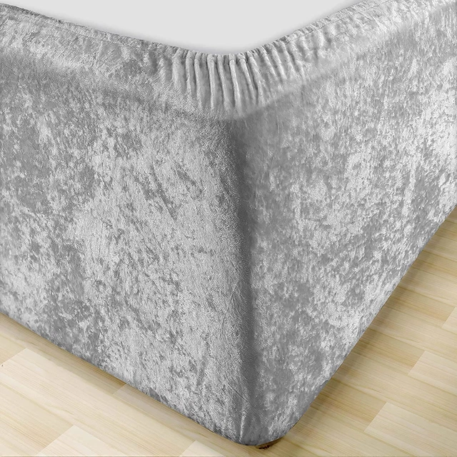 MK Home Divan Tessile Schiacciato Base Letto in Velluto - Grigio Argento Adattato Profondo