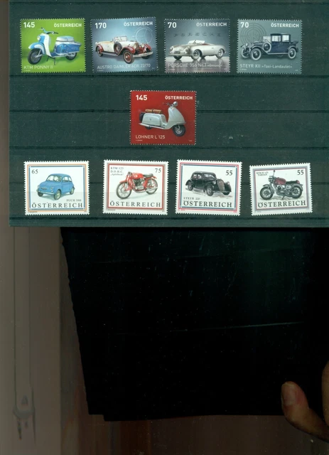 ÖSTERREICH  €uro-Sondermarken "AUTO, Motorräder"  ** Nominale 8,50 €