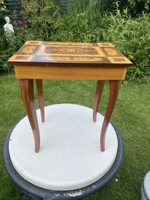 Vintage Italian Sorrento Inlaid Marquetry Wooden Musical Table / Sewing Box