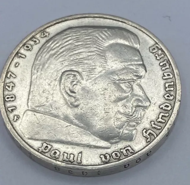 Drittes Reich 5 Reichsmark Silbermünze 1936 F Paul von Hindenburg