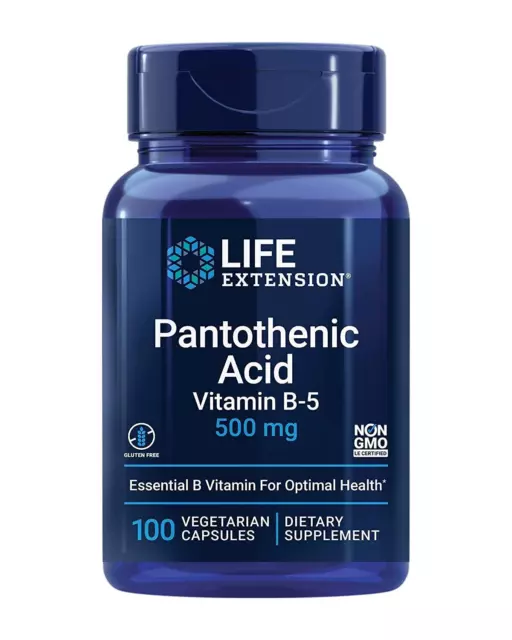 Life Extension Acido Pantotenico Vitamina B5 500mg 100 Capsule Vegetariane Acne