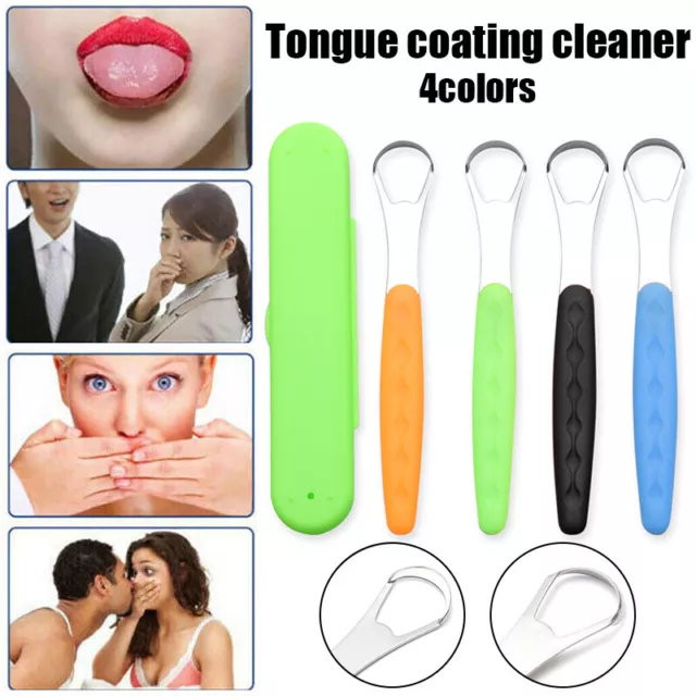 Tongue Scraper Cleaner Stainless Steel Bad Breath for Dental Oral Care With Box-