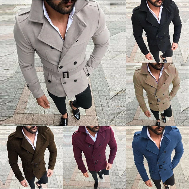Mens Double-Breasted Winter Slim Fit Jacket Formal Trench Coat Business Overcoat