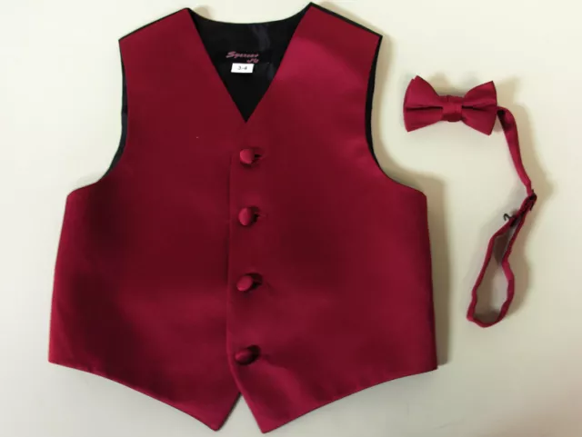 Vest Boys Apple Red Satin Bow Tie Ring Bearer Wedding Party Birthday Formal