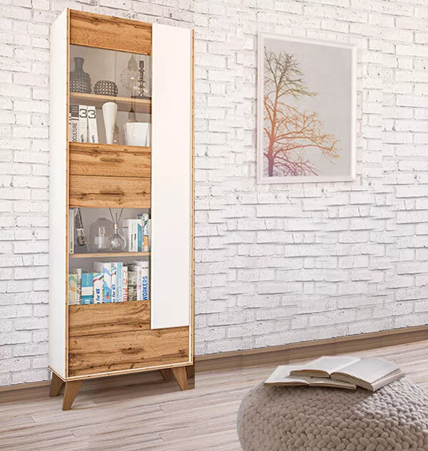 Vetrina vetrina stand vetrina in vetro soggiorno 63 cm bianco wotan rovere