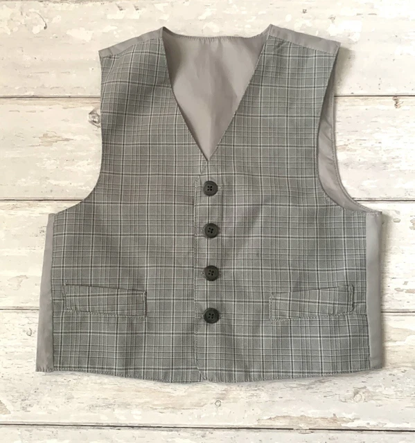 Boys Size 4 Gray Formal Wear Suit Vest Plaid Stripes Kids TFW Toddler 4T