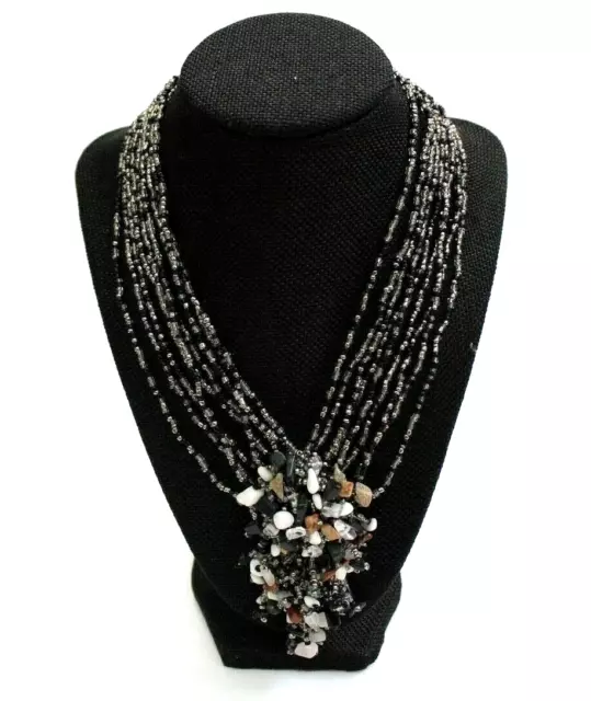 Handmade Beaded Boho Tassel Necklace Black