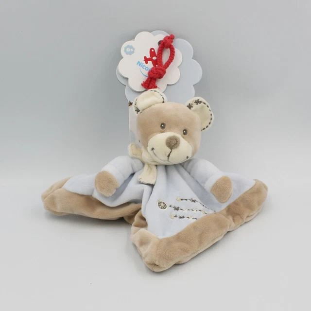 Doudou plat carré ours beige bleu NICOTOY NEUF - 28607