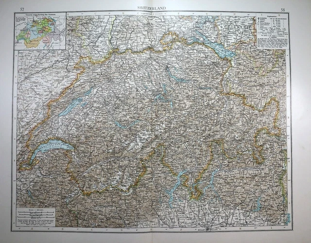 Old (XLG17x22) 1905 Time's Atlas Map ~ SWITZERLAND  ~ Free S&H