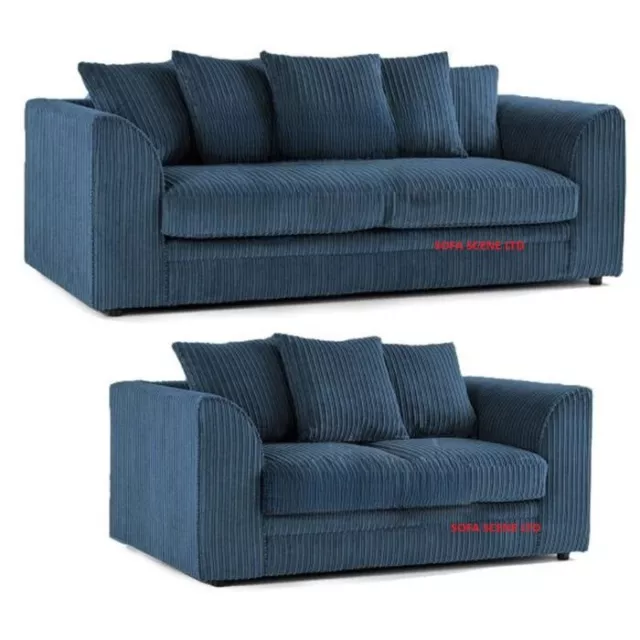 Midnight Blue Jumbo Cord 3 2 Seater Corner Sofa Suite Set Footstool swivel chair