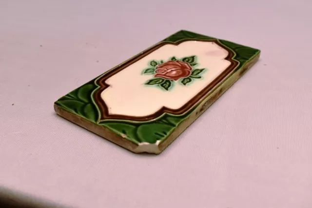 Antique Border Tile Art Nouveau Majolica Japan Rose Ceramic Porcelain Green "03 3