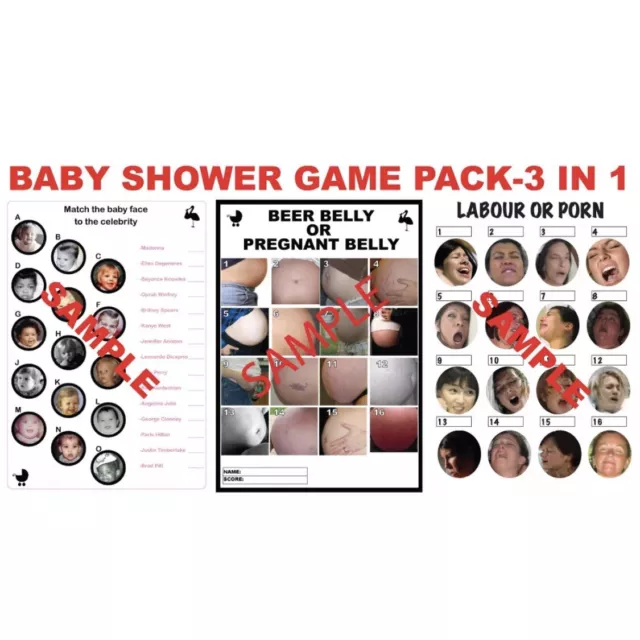 Baby Shower Games Labour Or Porn Beer Or Pregnant Belly Celebrity Match Picclick