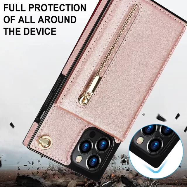 For Samsung S22 S21 S20 Note20 S10 S9 Leather Crossbody Chain Zipper Wallet Case 3