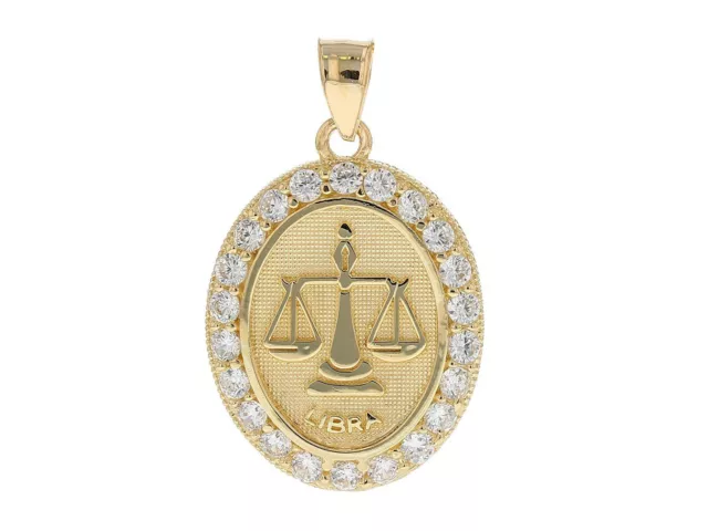 10k or 14k Yellow Gold Stunning Libra Zodiac Oval CZ Halo Pendant