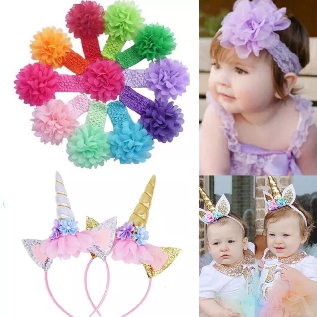 Kid Baby Headband Hairband Soft Elastic Big Flower Hair Accessories Unicorn Horn