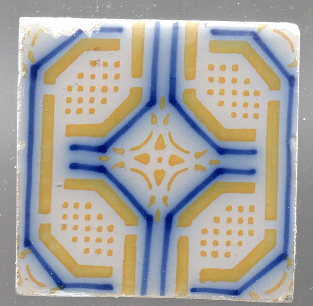 Original antique tiles Ca1870 France Pas Calais Provecal Style RR yellow pattern