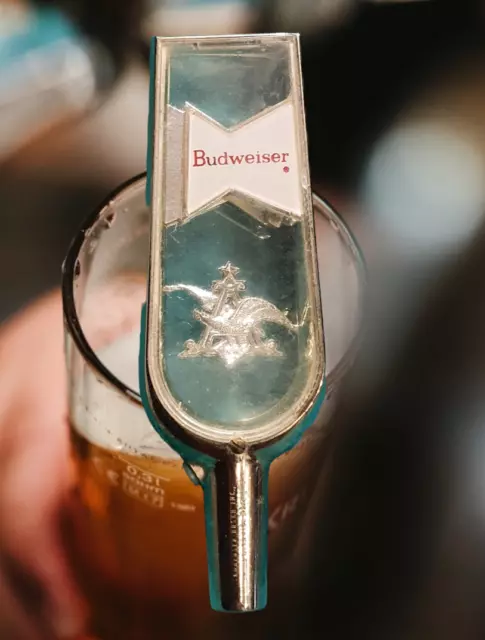 Budweiser Beer Tap Handle Rare Design Unique Vintage Chrome Steel Acrylic Wedge! Budweiser Beer Tap Handle Rare Design Unique Vintage Chrome Steel Acrylic Wedge!