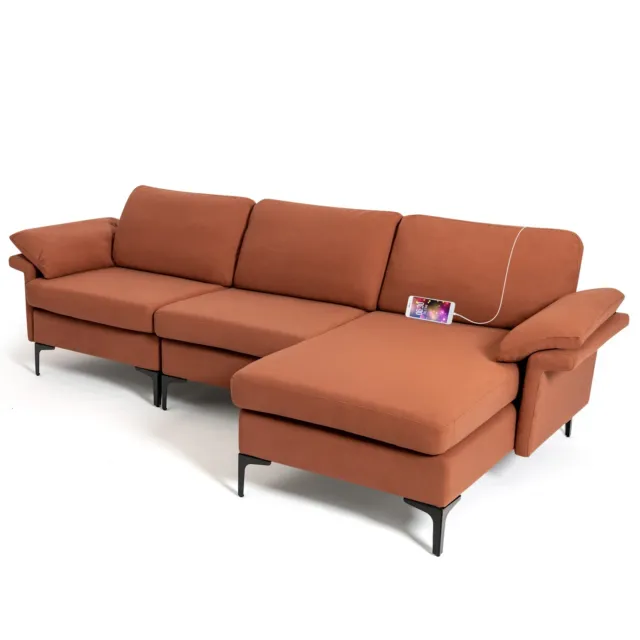 Modular L-Shaped 3-Seater Sofa Couch Set Upholstered Convertible Chaise Lounge